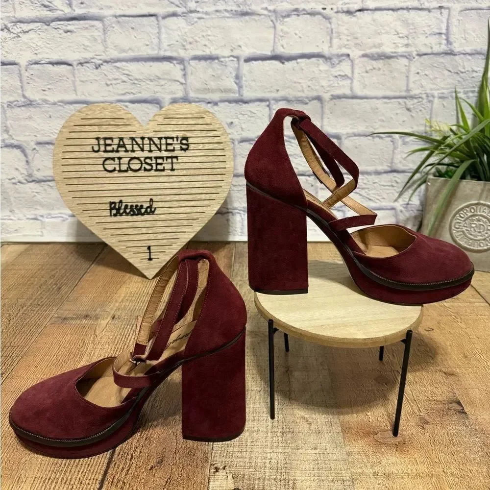 Free People size 41 10 Burgundy Remi Double Strap Suede Platform Shoes